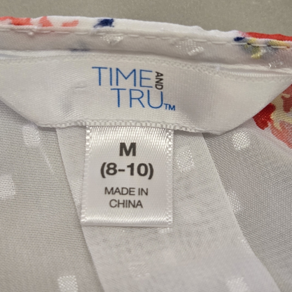 Time & Tru Kimono/Cover Up Floral Sheer Open Front White & Colorful Print Size M - Picture 8 of 8